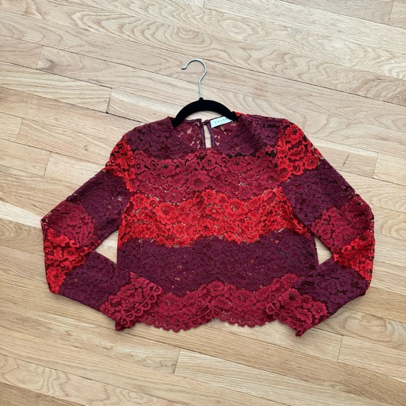 Sandro Paris Burgundy Lace Crop Top - Picture 2 of 3